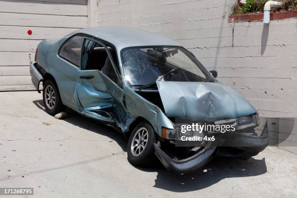 wrecked car - car crash wall stock pictures, royalty-free photos & images