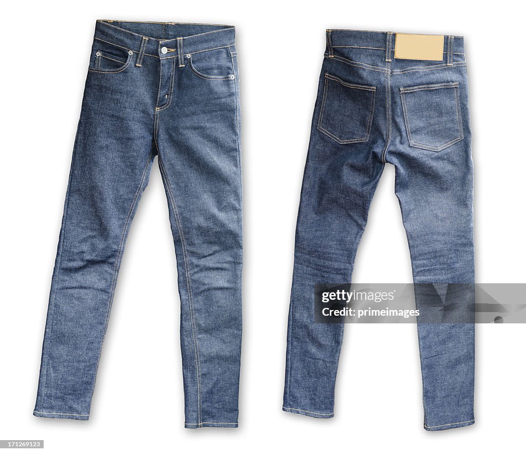 Skinny Tight Blue Jeans auf weißem Hintergrund