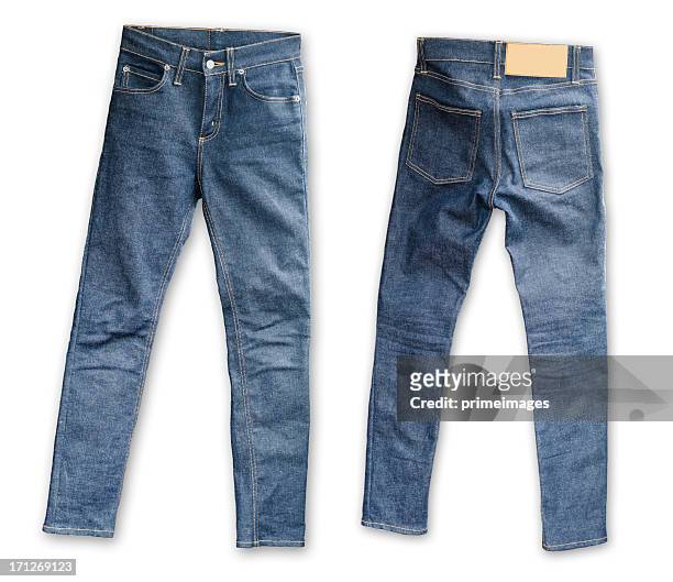 tight jeans skinny blu su sfondo bianco - jeans foto e immagini stock