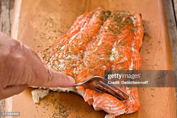 sneaking a bite of salmon - baked salmon stock pictures, royalty-free photos & images