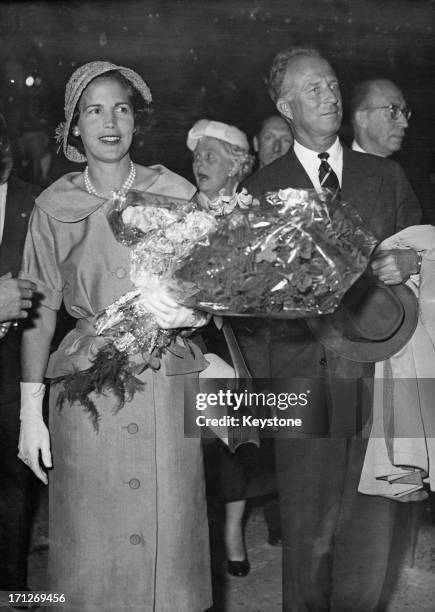 Ex-King Leopold III of Belgium and Princess Lilian of Belgium return to Brussels after their car crash in Cortina, Italy, 24th July 1957. The couple...