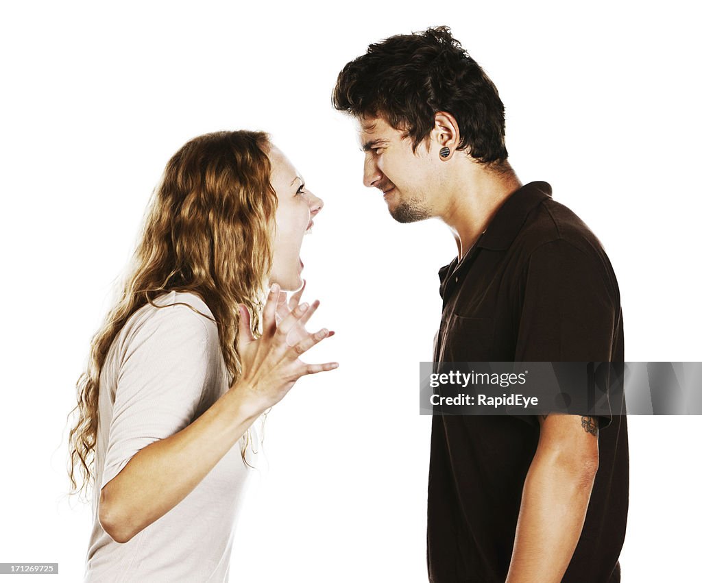 Angry young couple arguing