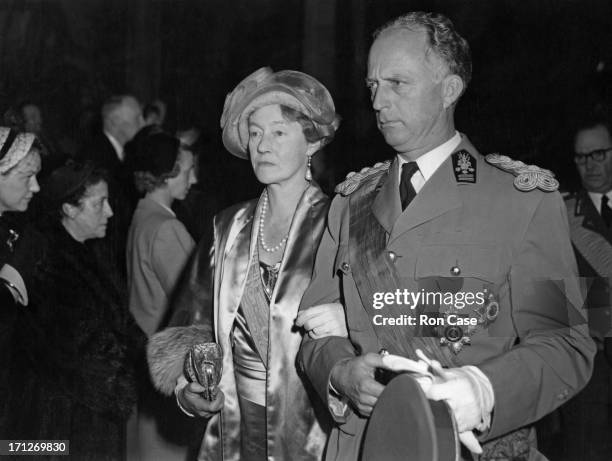 Ex-King Leopold III of Belgium accompanies Charlotte, Grand Duchess of Luxembourg at the wedding of Prince Jean of Luxembourg and Princess Josephine...