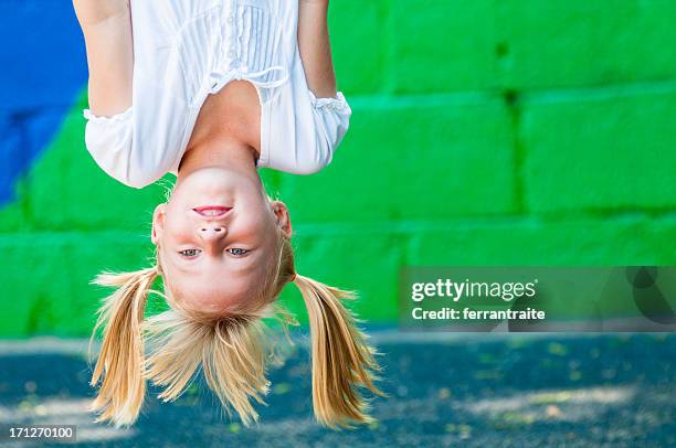 summer camp fun - girl upside down stock pictures, royalty-free photos & images