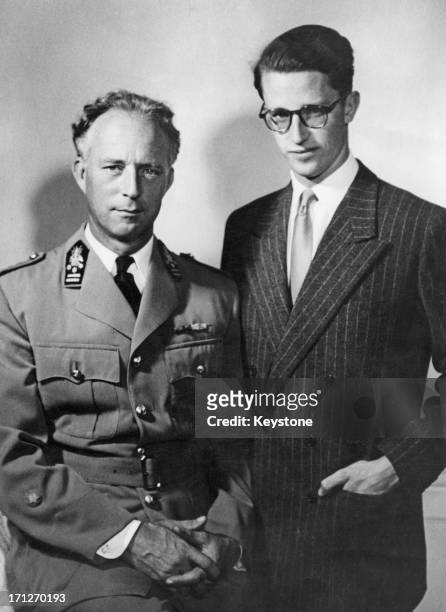 King Leopold III of Belgium with his son Prince Baudouin of Belgium , circa 1950.