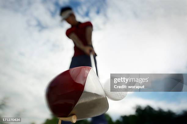 golf swing - afslag stockfoto's en -beelden