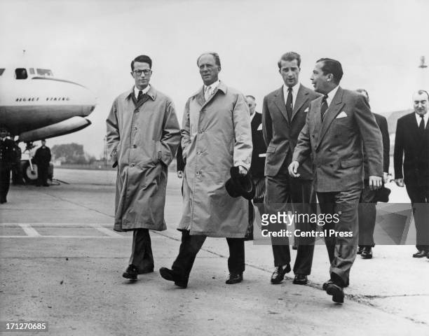 Ex-King Leopold III of Belgium seen leaving Brussels Airport to fly to Ireland to attend a ceremony with the 5th Inniskilling Dragoons, of which he...