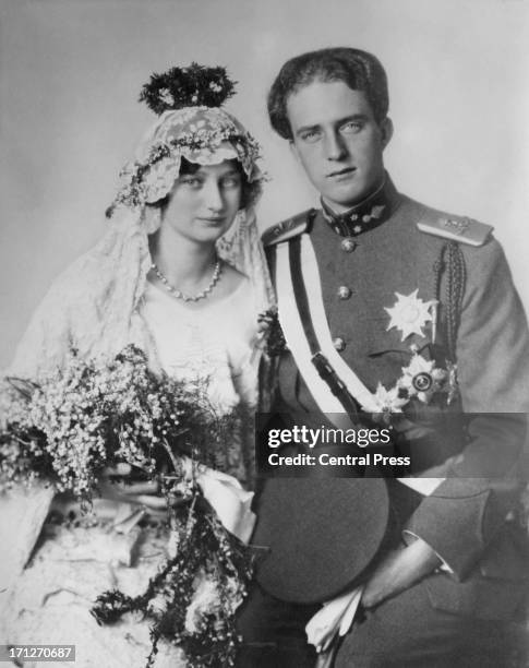 Prince Leopold of Belgium and Princess Astrid of Sweden on their wedding day, 4th November 1926.
