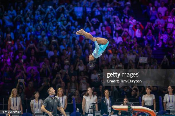October 01: Simone Biles of the United States performs a vault during Women's Qualification at the Artistic Gymnastics World Championships-Antwerp...