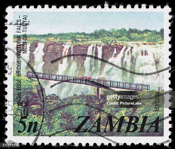 zambia cascate victoria francobollo postale - timbro postale foto e immagini stock