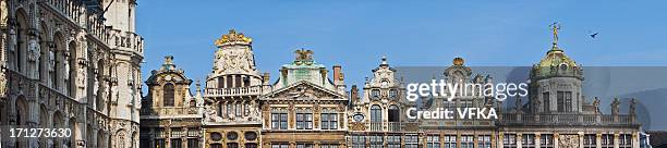 guildhalls at grand place, brussels, belgium - panorama brussels stock pictures, royalty-free photos & images