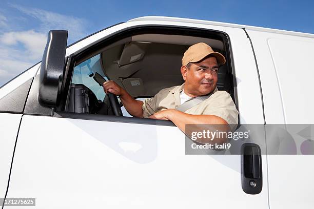 hispanic worker driving van - driver occupation stock pictures, royalty-free photos & images