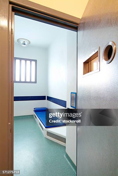 inside of a modern prison with open doors - leaving jail stock pictures, royalty-free photos & images