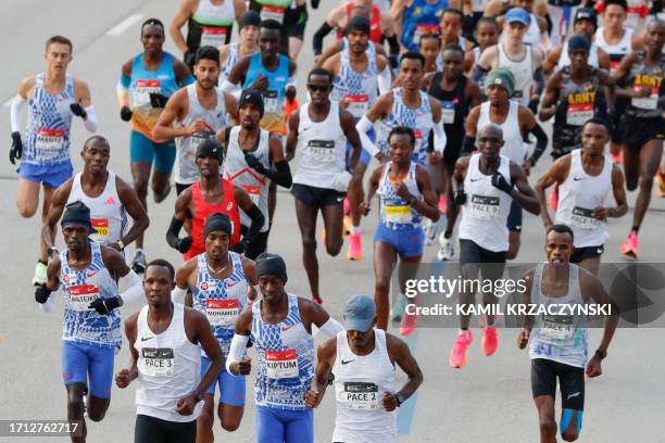 Runners compete during the 2023 Bank of America Chicago Marathon in Chicago, Illinois, on October 8, 2023.