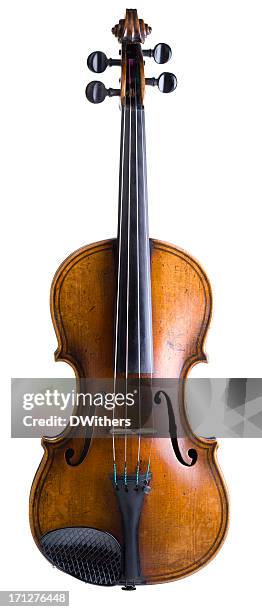 old violin isolated on white - musical instrument white background stock pictures, royalty-free photos & images