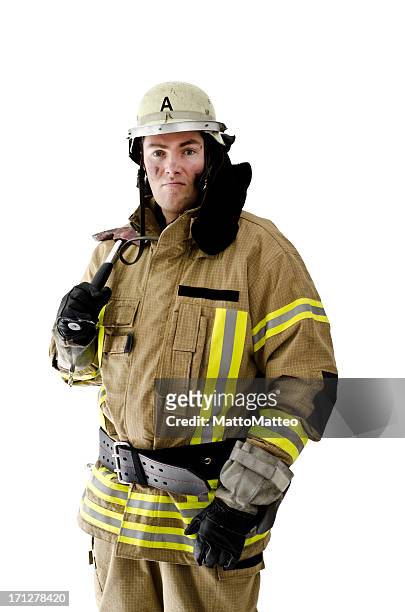 firefighter shouldering his axe - fireman axe stock pictures, royalty-free photos & images