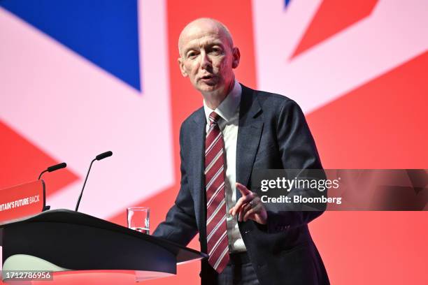 Pat McFadden, UK member of parliament, speaks on the opening day of the UK Labour Party annual conference in Liverpool, UK, on Sunday, Oct. 8, 2023....