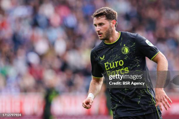 Santiago Gimenez of Feyenoord looks on during the Dutch Eredivisie match between PEC Zwolle and Feyenoord at MAC³PARK stadion on October 8, 2023 in...