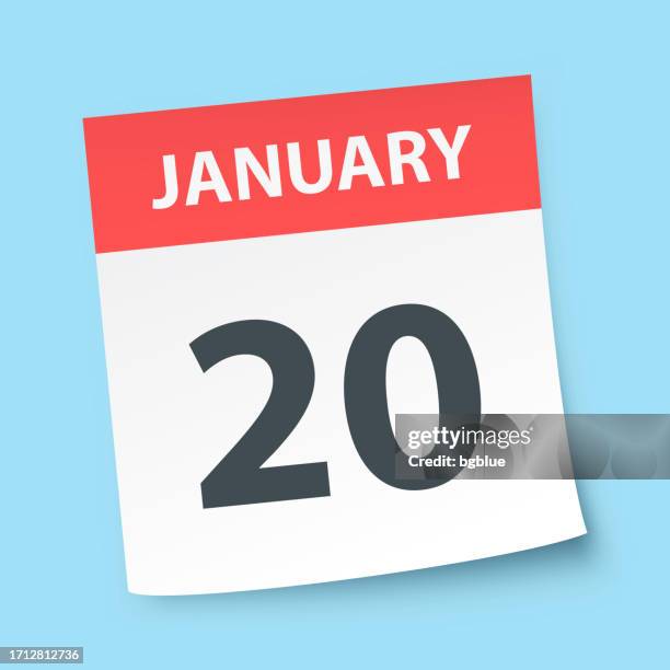 january 20 - daily calendar on blue background - january 20 stock illustrations