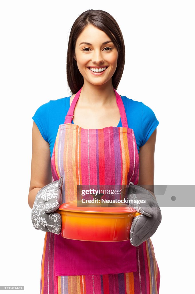 Woman Holding Casserole Dish - Isolated
