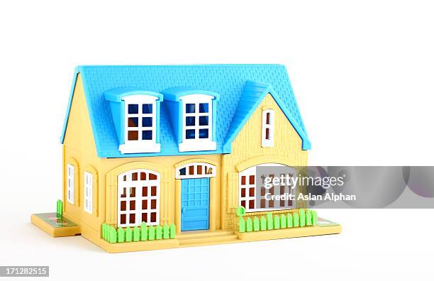 a cartoon image of a blue and yellow house - playhouse stock pictures, royalty-free photos & images