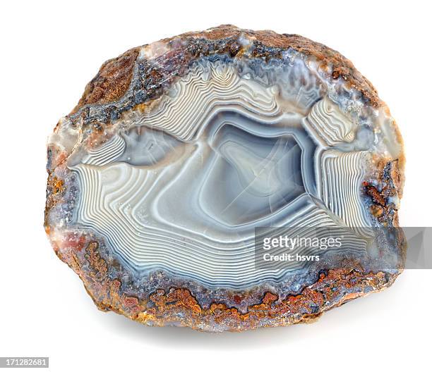 blue banded agate on white background - agate stock pictures, royalty-free photos & images