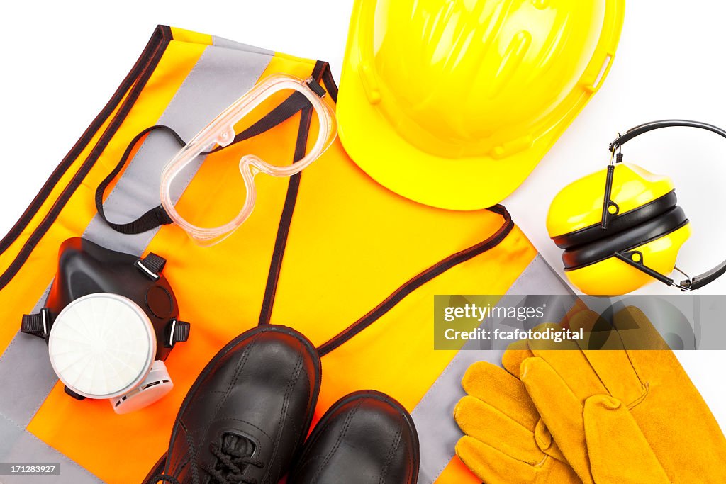 Personal protective workwear shoot from above on white background
