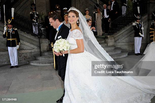 Princess Madeleine of Sweden and Christopher O'Neill attends the wedding of Princess Madeleine of Sweden and Christopher O'Neill hosted by King Carl...