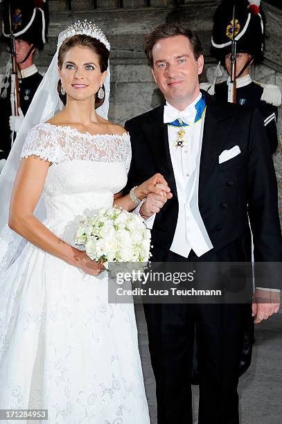 Princess Madeleine of Sweden and Christopher O'Neill attends the wedding of Princess Madeleine of Sweden and Christopher O'Neill hosted by King Carl...