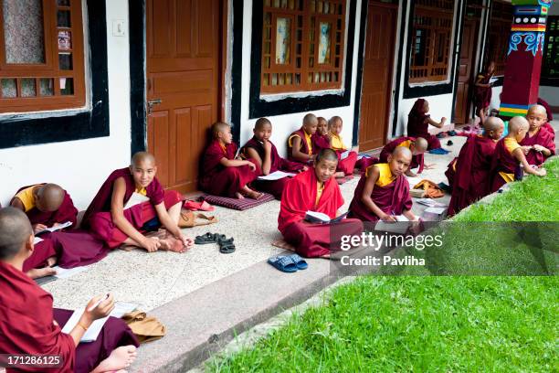young buddhists studying in sikkim india - tibetansk buddhism bildbanksfoton och bilder