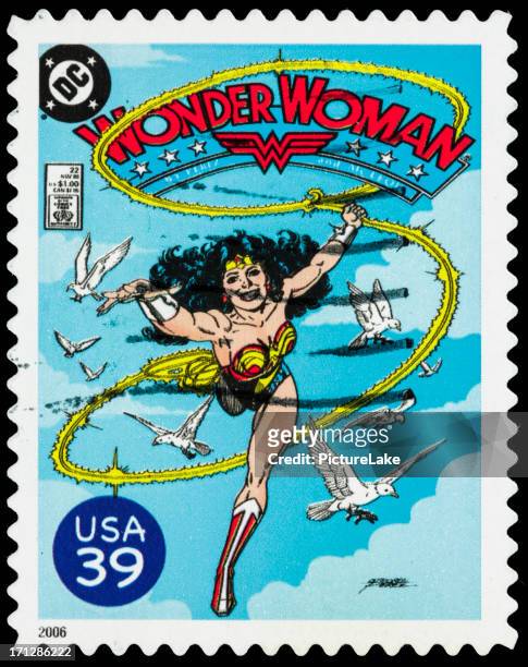 usa wonder woman comic book cover postage stamp - wonder woman comic stock pictures, royalty-free photos & images
