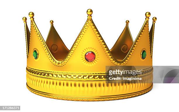 goldene krone, isoliert auf weiss - könig königliche persönlichkeit stock-fotos und bilder