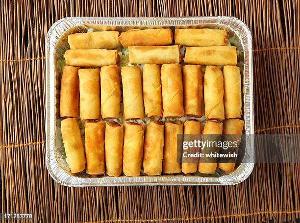 egg rolls - foil tray stock pictures, royalty-free photos & images