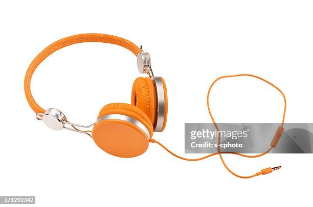 headphones (clipping path) - fashion orange colour stock pictures, royalty-free photos & images