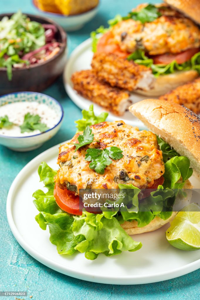 Salmon patties in a bun