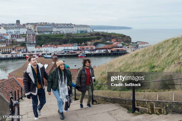 walking up to the viewpoint - whitby stock pictures, royalty-free photos & images