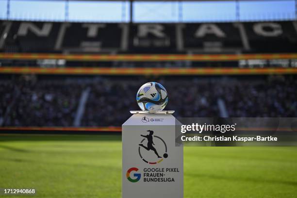 Matchball is seen prior to the Google Pixel Women's Bundesliga match between Eintracht Frankfurt and VfL Wolfsburg at Deutsche Bank Park on October...