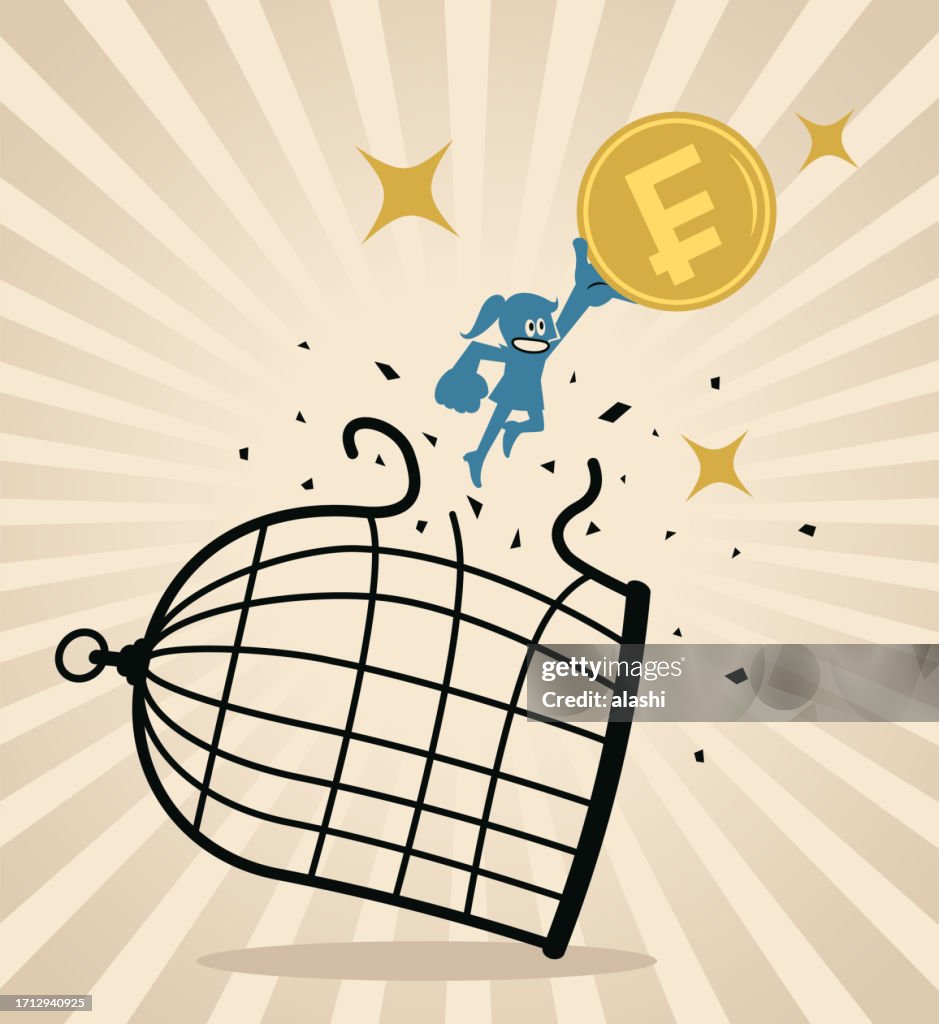 Une femme d’affaires perce la cage avec son argent, Breaking Barriers, Financial Freedom, The Power of Wealth, Unlocking Success et Breaking the Mold