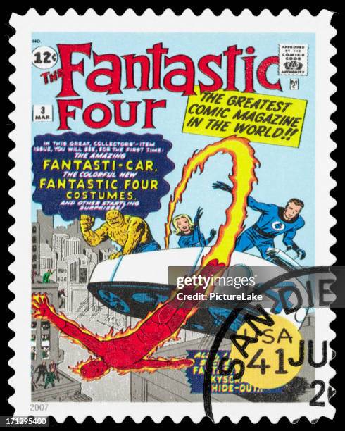 usa the fantastic four comic book cover postage stamp - fantastic four 個照片及圖片檔