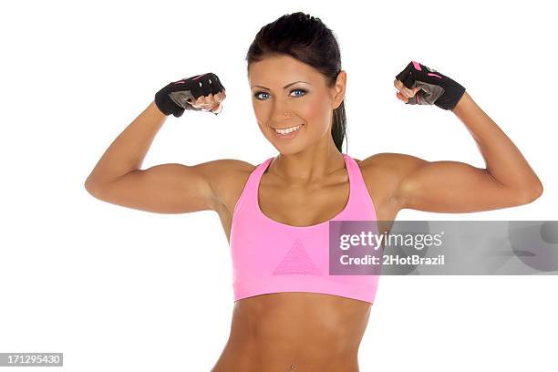 young woman striking a fitness pose - isolated - 2hotbrazil bildbanksfoton och bilder