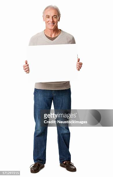 man holding a blank sign - isolated - sign stock pictures, royalty-free photos & images
