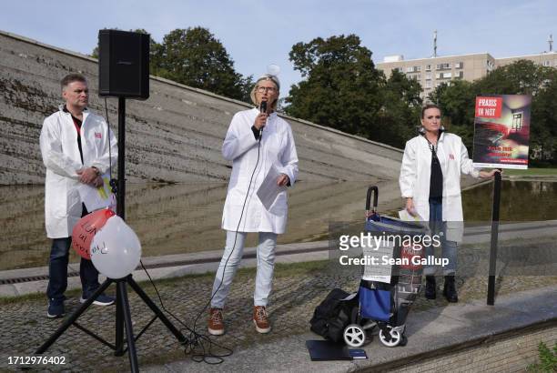 Striking medical physicians gather before marching to protest against working conditions and the health sector reform proposals of the federal...
