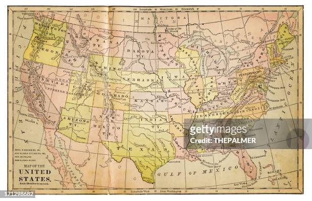map of usa 1877 - sepia stock illustrations