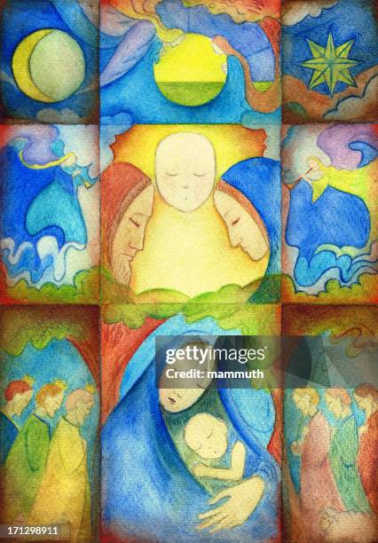 christmas nativity collage - saint religion stock illustrations