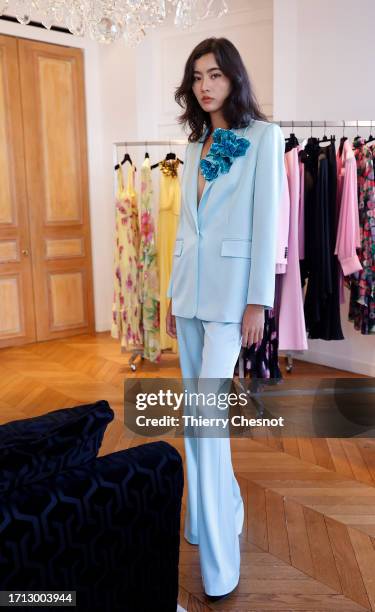 Model poses during the Ungaro Womenswear Spring/Summer 2024 presentation as part of Paris Fashion Week on October 02, 2023 in Paris, France.