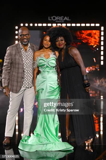 Julius Tennon, Genesis Tennon and Viola Davis walk the runway during "Le Défilé L'Oréal Paris - Walk Your Worth" Show as part of Paris Fashion Week...