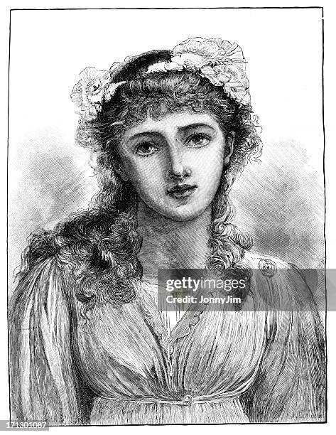 young women head and shoulders portrait from 1883 journal - headscarf stock illustrations