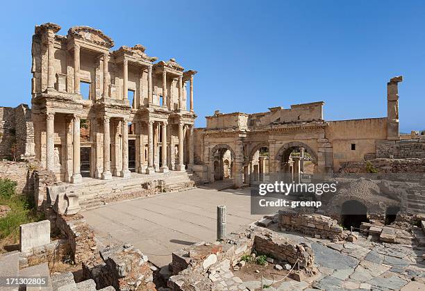 the library of celus, ephesus, turkey - ephesus stock pictures, royalty-free photos & images