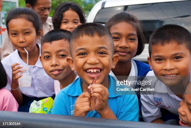 thai children in a pick-up truck in songkhla, thailand - songkhla province stock pictures, royalty-free photos & images