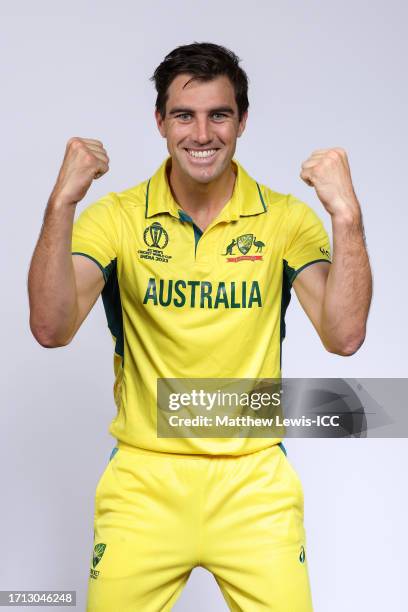 Pat Cummins of Australia poses for a portrait ahead of the ICC Men's Cricket World Cup India 2023 on October 02, 2023 in Hyderabad, India.